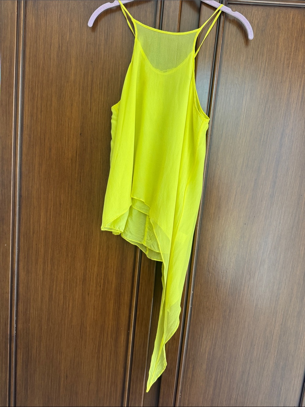 Buck Mason Neon Yellow Asymmetric Chiffon Tank
